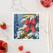 Frohe Weihnachtsbaum Roter Bogen Wasserfarbenmaler Serviette (Beispiel)