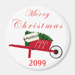 Frohe Weihnachtsbaum Roter Vintage-Schubkarre Magnet