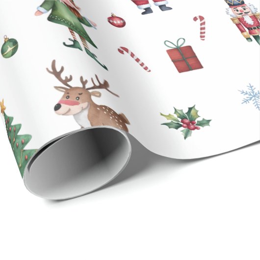 Frohe Weihnachtsbaum Santa Reindeer Nutcracker Geschenkpapier (Rolleneckpunkt)