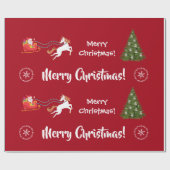 Frohe Weihnachtsbaum Santa Sleigh Girly Unicorn Geschenkpapier (Flach)
