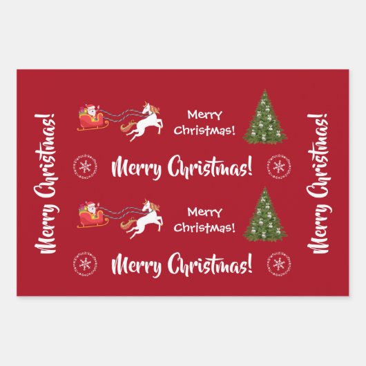 Frohe Weihnachtsbaum Santa Sleigh Girly Unicorn Geschenkpapier Set (Vorderseite 2)