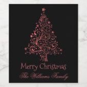 Frohe Weihnachtsbaum Schwarz Rot Elegant Weinetikett (Einzelnes Label)