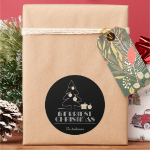 Frohe Weihnachtsbaum Schwarz Runder Aufkleber