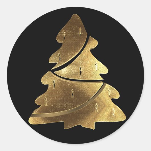 Frohe Weihnachtsbaum Schwarz und Gold Elegant Runder Aufkleber (Vorderseite)