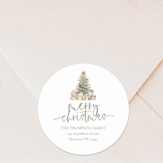 Frohe Weihnachtsbaum-Script-Rücksendeadresse Runder Aufkleber