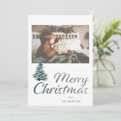 Frohe Weihnachtsbaum & Silberner Glitzer Fotokarte (Stehend Vorderseite)