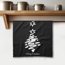 Frohe Weihnachtsbaum Silhouette Schwarzer Feiertag Geschirrtuch
