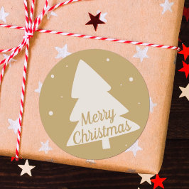 Frohe Weihnachtsbaum Silhouette weiß & gold Runder Aufkleber