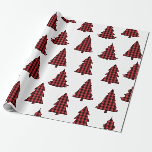 Frohe Weihnachtsbaum Simple Buffalo Karo Pattern Geschenkpapier (Ungerollt)