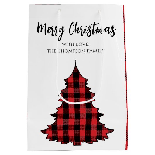 Frohe Weihnachtsbaum Simple Buffalo Karo Pattern Mittlere Geschenktüte (Rückseite)