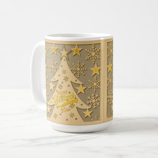 Frohe Weihnachtsbaum, Snowflake & Star-Silhouetten Kaffeetasse (Vorderseite Links)