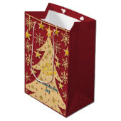 Frohe Weihnachtsbaum, Snowflake & Star-Silhouetten Mittlere Geschenktüte (Vorderseite Schrägansicht)