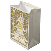 Frohe Weihnachtsbaum, Snowflake & Star-Silhouetten Mittlere Geschenktüte (Vorderseite Schrägansicht)