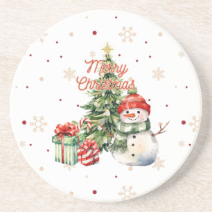Frohe Weihnachtsbaum Snowman und Geschenke Getränkeuntersetzer