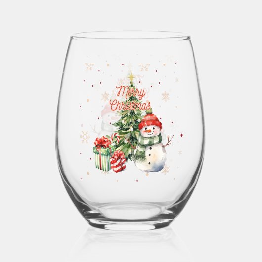 Frohe Weihnachtsbaum Snowman und Geschenke Weinglas Ohne Stiel (Vorderseite)