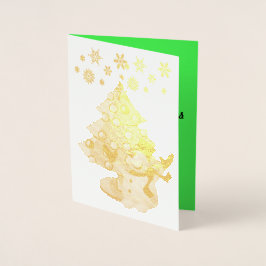 Frohe Weihnachtsbaum Snowman und Schneeflocken Folienkarte