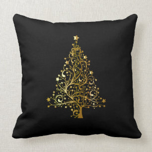 Frohe Weihnachtsbaum Stars Black Gold Shiny Chic Kissen
