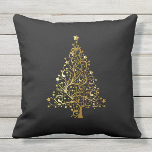 Frohe Weihnachtsbaum Stars Black Gold Shiny Chic Kissen