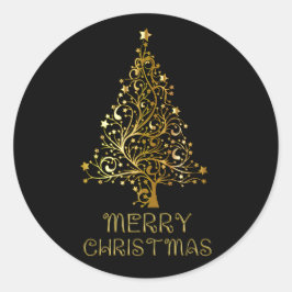 Frohe Weihnachtsbaum Stars Black Gold Shiny Chic Runder Aufkleber