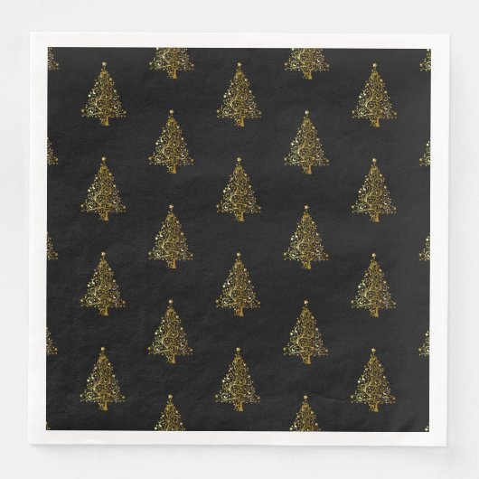 Frohe Weihnachtsbaum Stars Black Gold Shiny Chic Serviette (Vorderseite)