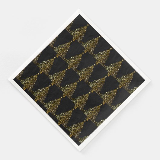 Frohe Weihnachtsbaum Stars Black Gold Shiny Chic Serviette (Ecke)