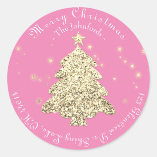 Frohe Weihnachtsbaum UAWG Greetings Gold Pink Runder Aufkleber