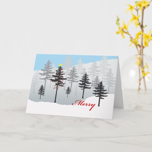 Frohe Weihnachtsbaum und Eule im Spruce-Wald Karte (Gelbe Blume)