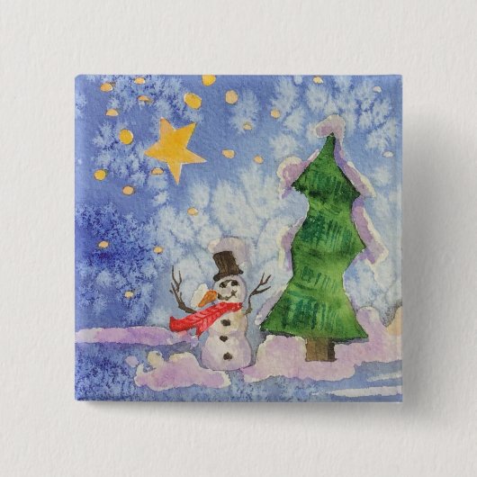 Frohe Weihnachtsbaum und frostige Snowman Wasserfa Button (Vorderseite)
