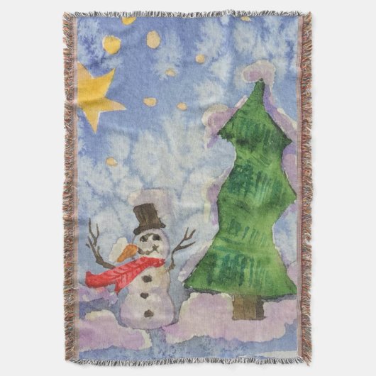 Frohe Weihnachtsbaum und frostige Snowman Wasserfa Decke (Vorderseite Vertikal)