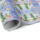 Frohe Weihnachtsbaum und frostige Snowman Wasserfa Geschenkpapier (Rolleneckpunkt)