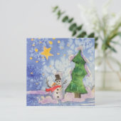 Frohe Weihnachtsbaum und frostige Snowman Wasserfa Karte (Stehend Vorderseite)