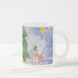 Frohe Weihnachtsbaum und frostige Snowman Wasserfa Mattglastasse