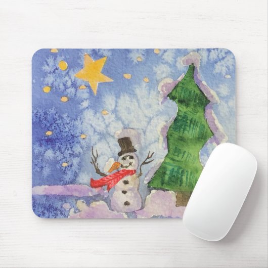 Frohe Weihnachtsbaum und frostige Snowman Wasserfa Mousepad (Mit Mouse)