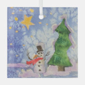 Frohe Weihnachtsbaum und frostige Snowman Wasserfa Ornament Aus Glas (Vorderseite)