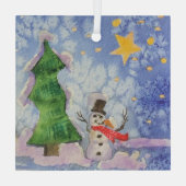 Frohe Weihnachtsbaum und frostige Snowman Wasserfa Ornament Aus Glas (Rückseite)