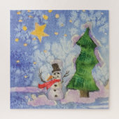 Frohe Weihnachtsbaum und frostige Snowman Wasserfa Puzzle (Vertikal)