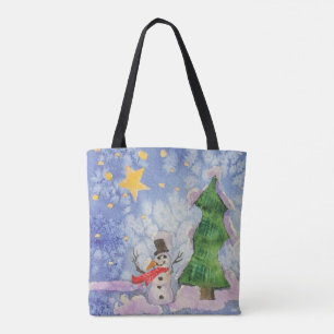 Frohe Weihnachtsbaum und frostige Snowman Wasserfa Tasche