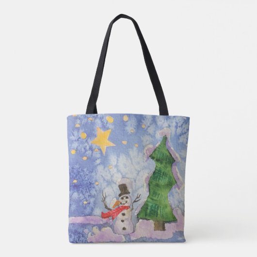Frohe Weihnachtsbaum und frostige Snowman Wasserfa Tasche (Rückseite)
