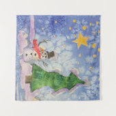 Frohe Weihnachtsbaum und frostige Snowman Wasserfa Wandteppich (Vorderseite (Horizontal))