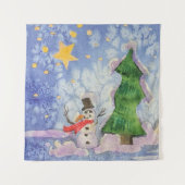 Frohe Weihnachtsbaum und frostige Snowman Wasserfa Wandteppich (Vorderseite)