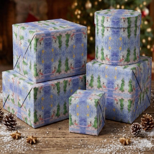 Frohe Weihnachtsbaum und frostiger Schneemann Aqua Geschenkpapier