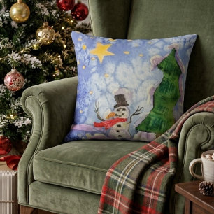Frohe Weihnachtsbaum und Frostiger Schneemann Aqua Kissen