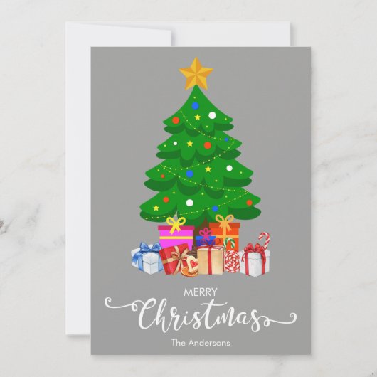 Frohe Weihnachtsbaum und präsentiert Weihnachtskar Feiertagskarte (Vorderseite)