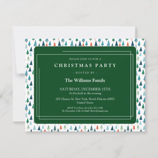 Frohe Weihnachtsbaum Urlaub Wintery Grün Party Einladung (Vorderseite)