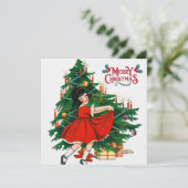 Frohe Weihnachtsbaum Vintage Kunstkarte Karte (Stehend Vorderseite)