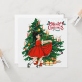 Frohe Weihnachtsbaum Vintage Kunstkarte Karte (Vorderseite/Rückseite Beispiel)