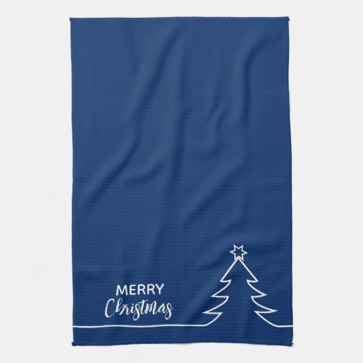 Frohe Weihnachtsbaum w Star Blue White Line Art Geschirrtuch (Vertikal)