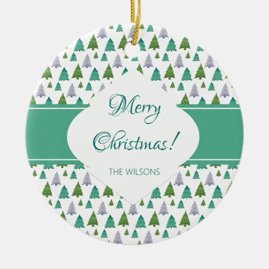 Frohe Weihnachtsbaum Wasserfarbe Pastel Muster Keramik Ornament (Vorne)