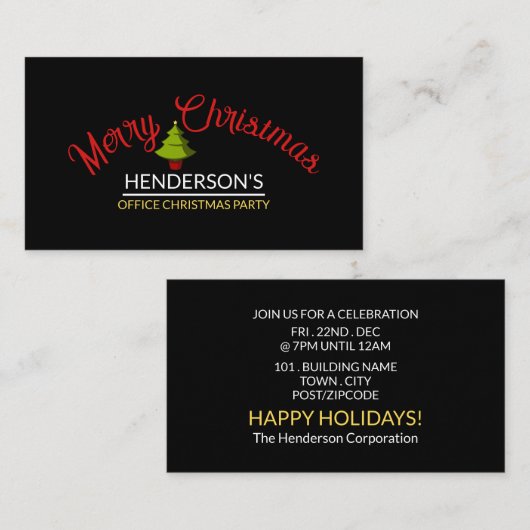 Frohe Weihnachtsbaum, Weihnachts-Party-Ticket Begleitkarte (Vorne/Hinten)