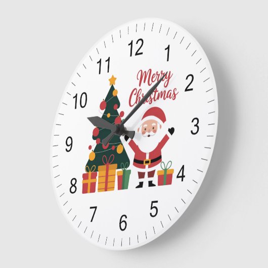 Frohe Weihnachtsbaum Weihnachtsmann mit Geschenken Große Wanduhr (Winkel)
